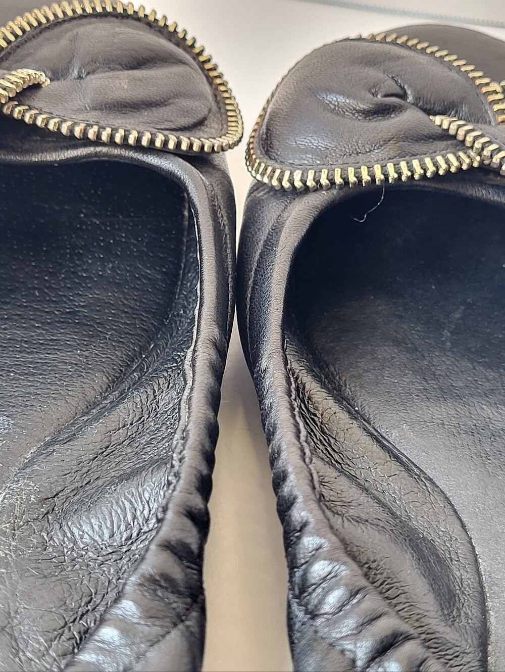 See By Chloe Black Leather Ballet Flats with Gold Zip-Trim Knot - Picture 12 of 14